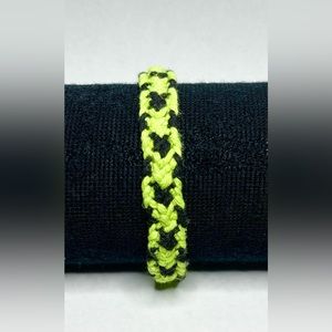 Handmade Cotton Rope Lime Green Black Bracelet Silver Clasp and Extender Chain